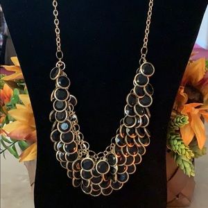 Stunning Black and Gold Necklace with Earrings